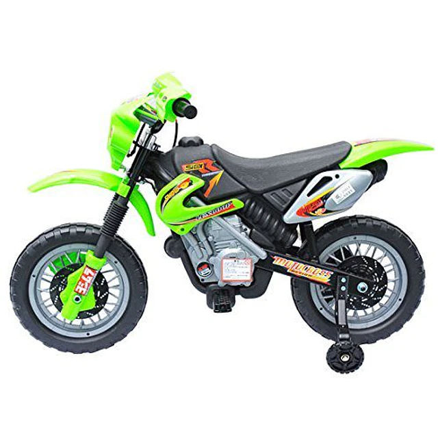 Mota elétrica infantil com bateria com rodinhas de apoio – cor: verde – material pp