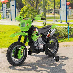 Mota elétrica infantil com bateria com rodinhas de apoio – cor: verde – material pp