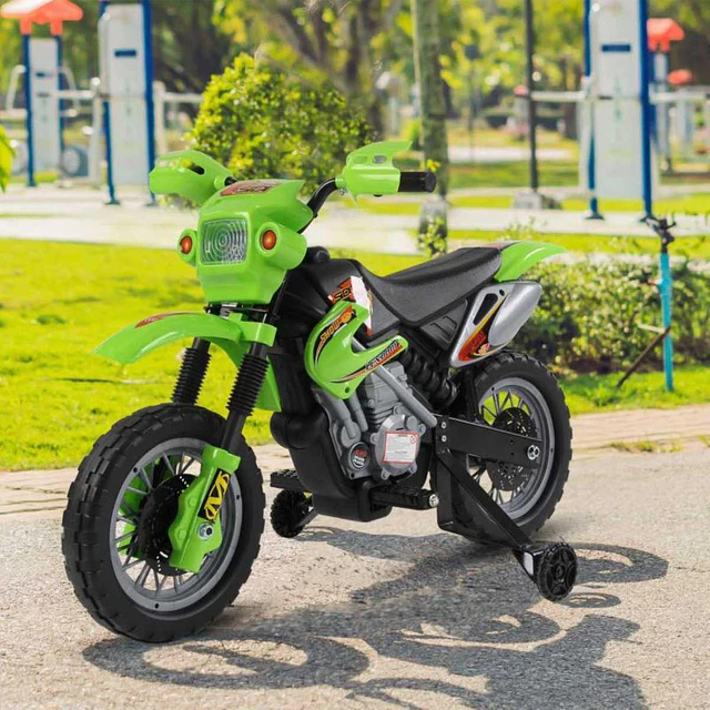 Mota elétrica infantil com bateria com rodinhas de apoio – cor: verde – material pp