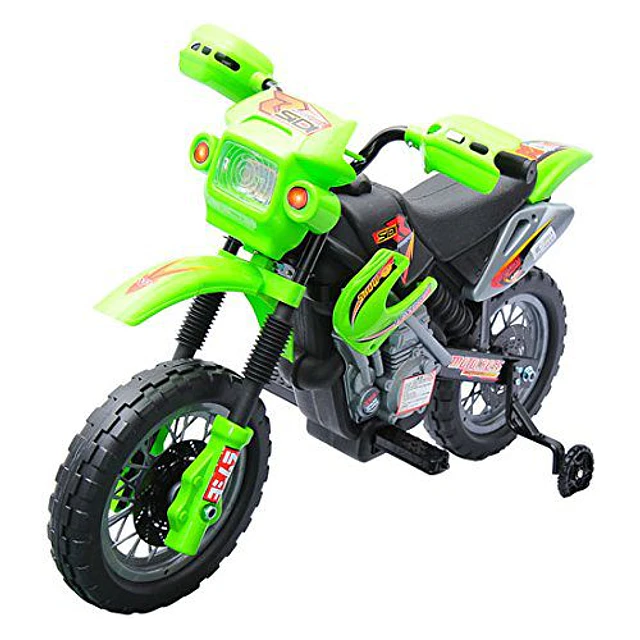 Mota elétrica infantil com bateria com rodinhas de apoio – cor: verde – material pp