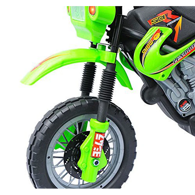 Mota elétrica infantil com bateria com rodinhas de apoio – cor: verde – material pp
