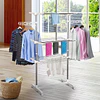 Estendal para roupa dobrável 80x55x152cm com 6 rodas e 3 prateleiras com altura ajustável de aço inoxidável prateado