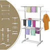Estendal para roupa dobrável 80x55x152cm com 6 rodas e 3 prateleiras com altura ajustável de aço inoxidável prateado