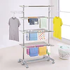 Estendal de roupa dobrável 80x55x172cm com 6 rodas e 4 prateleiras com altura ajustável de aço inoxidável prateado