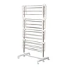 Estendal de roupa dobrável 80x55x172cm com 6 rodas e 4 prateleiras com altura ajustável de aço inoxidável prateado