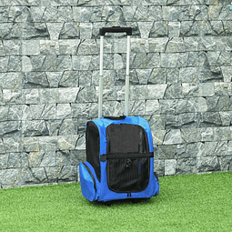 Transportadora para animais de estimação 2 em 1 mochila de viagem com 2 rodas para cães gatos com alça retrátil de alumínio e bolso de armazenamento 42x25x55cm azul