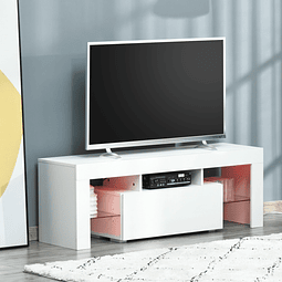 Móvel de tv moderno móvel de sala de estar para televisão com luzes led com controle remoto prateleiras de vidro ajustáveis e gaveta 130x35x45cm branco de alto brilho