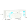 Móvel de tv moderno móvel de sala de estar para televisão com luzes led com controle remoto prateleiras de vidro ajustáveis e gaveta 130x35x45cm branco de alto brilho
