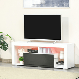 Móvel de tv para sala de estar com iluminação led 6 modos de cores controle remoto gaveta e prateleiras de cristal ajustáveis 140x35x52cm preto e branco brilhante