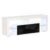 Móvel de tv para sala de estar com iluminação led 6 modos de cores controle remoto gaveta e prateleiras de cristal ajustáveis 140x35x52cm preto e branco brilhante