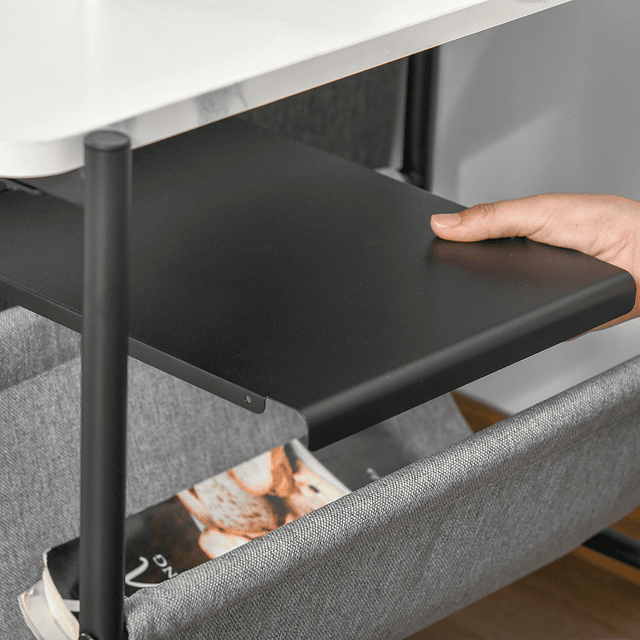 Mesa auxiliar moderna com bolso de lona e prateleira removível mesa de centro com bancada imitação mármore 60x28x53cm branco cinza e preto