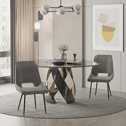 Conjunto de 2 cadeiras de sala de jantar estofadas em linho transpirável com assento e encosto acolchoados pés de metal 59,5×50,5x92cm cinza