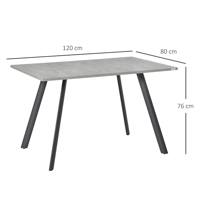 Mesa de sala de jantar retangular estilo industrial com pés de metal e almofadas ajustáveis 120x80x76cm cinza