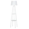 Lâmpada de pé Tripé de metal Soquete E27 de Máximo 40W com tela de linho e prateleira de 2 níveis 35,5×35,5×158 cm Branco