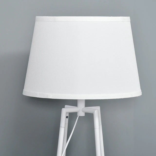 Lâmpada de pé Tripé de metal Soquete E27 de Máximo 40W com tela de linho e prateleira de 2 níveis 35,5×35,5×158 cm Branco