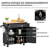 Carrinho de cozinha com armário portas e prateleira interior ajustável gaveta barra e suporte para temperos móvel aparador auxiliar com rodas para sala de jantar 109x40x89cm preto