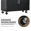 Carrinho de cozinha com armário portas e prateleira interior ajustável gaveta barra e suporte para temperos móvel aparador auxiliar com rodas para sala de jantar 109x40x89cm preto