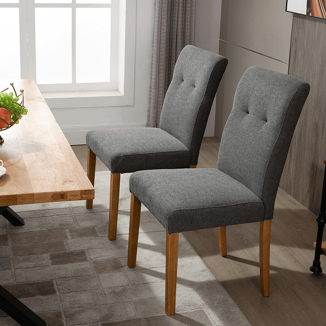 Conjunto de 2 cadeiras de sala de jantar com encosto alto assento acolchoado e estofados tecido transpirável com tato de linho 50x62x96cm cinza