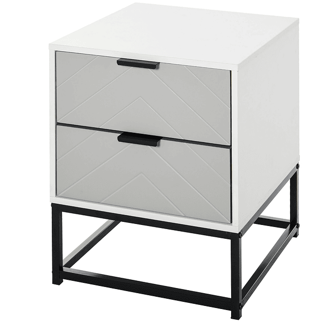 Mesa de cabeceira com 2 gavetas e base elevada de metal Estilo moderno e minimalista 39,5x40x48 cm Branco e cinza