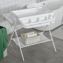 Banheira e trocador de fraldas 2 em 1 para bebés 0-12 meses banheira dobrável com múltiples espaços de armazenamento e prateleira inferior carga máx. 15kg 80x70x95cm branco