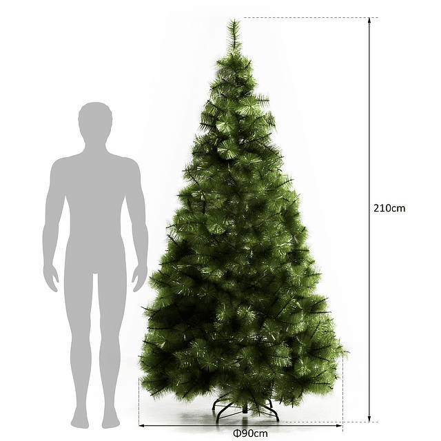 Árvore de natal 210cm artificial de pinho com suporte metálico 505 ramas φ90x210cm