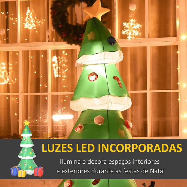 Árvore de natal inflável 176cm com luzes led e inflador decoração de natal para interiores e exteriores 93x39x176cm multicor