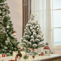 Árvore de natal artificial 60cm com 67 ramos ignífugos e base de cimento decoração de natal para mesa escritório ø32x60cm verde e branco