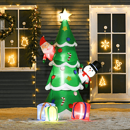 Árvore de natal inflável 180cm com luzes led decoração de papai noel boneco de neve e presentes com inflador para interior e exterior 115x105x180cm verde
