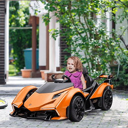 Carro elétrico lamborghini v12 12v para crianças acima de 3 anos com controle remoto faróis com luz led música mp3 usb e abertura da porta 117x66x50cm laranja