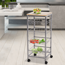 HomCom® Carrinho de cozinha com rodinhas 5 níveis de carga 20kg 36,5×36,5×89 cm
