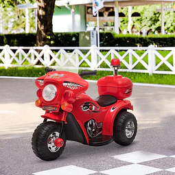 Mota Elétrica para Crianças de 18-36 Meses Motocicleta Infantil com 3 Rodas e Bateria 6V com Música Buzina Farol Baú 80x35x54cm Vermelho