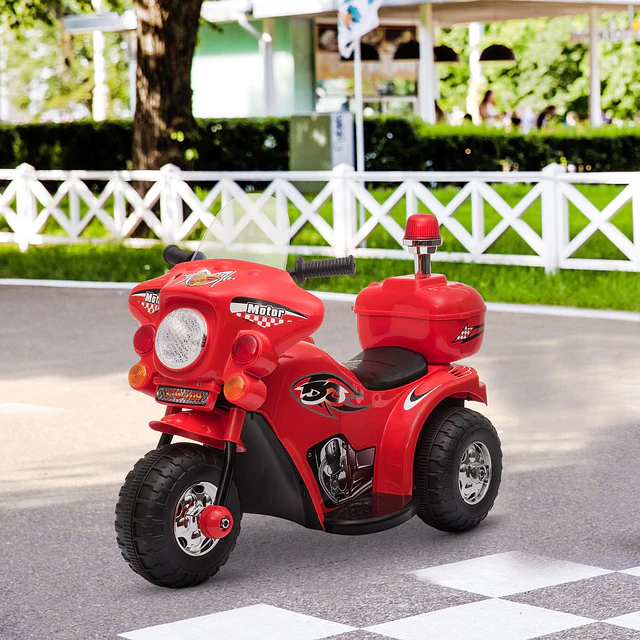 Mota Elétrica para Crianças de 18-36 Meses Motocicleta Infantil com 3 Rodas e Bateria 6V com Música Buzina Farol Baú 80x35x54cm Vermelho