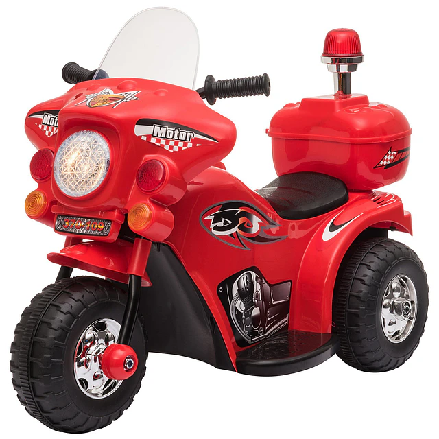 Mota Elétrica para Crianças de 18-36 Meses Motocicleta Infantil com 3 Rodas e Bateria 6V com Música Buzina Farol Baú 80x35x54cm Vermelho