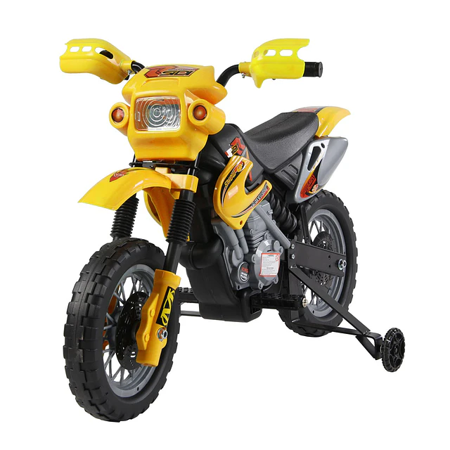 Mota elétrica infantil para crianças acima de 3 anos com bateria recarregável 6v e rodinhas de apoio 102x53x66 cm amarelo