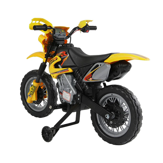 Mota elétrica infantil para crianças acima de 3 anos com bateria recarregável 6v e rodinhas de apoio 102x53x66 cm amarelo