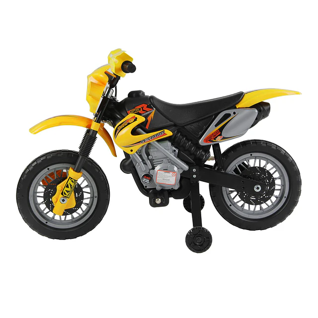 Mota elétrica infantil para crianças acima de 3 anos com bateria recarregável 6v e rodinhas de apoio 102x53x66 cm amarelo