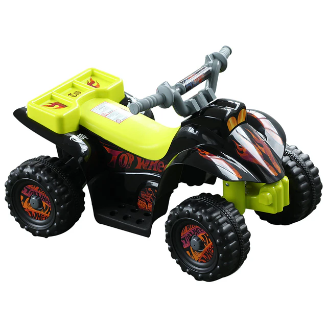 Quadriciclo bateria 6v mota elétrica para crianças acima de 18 meses velocidade 2,5km/h carga máx 20kg sons luzes e carregador incluido 66x43x43 preto e amarelo