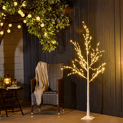 Árvore de bétula 150cm de altura com 210 luzes led em branco quente ramos flexíveis e base para decoração de festas aniversários casamentos 20x20x150cm branco