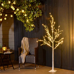 Árvore de bétula 150cm de altura com 210 luzes led em branco quente ramos flexíveis e base para decoração de festas aniversários casamentos 20x20x150cm branco