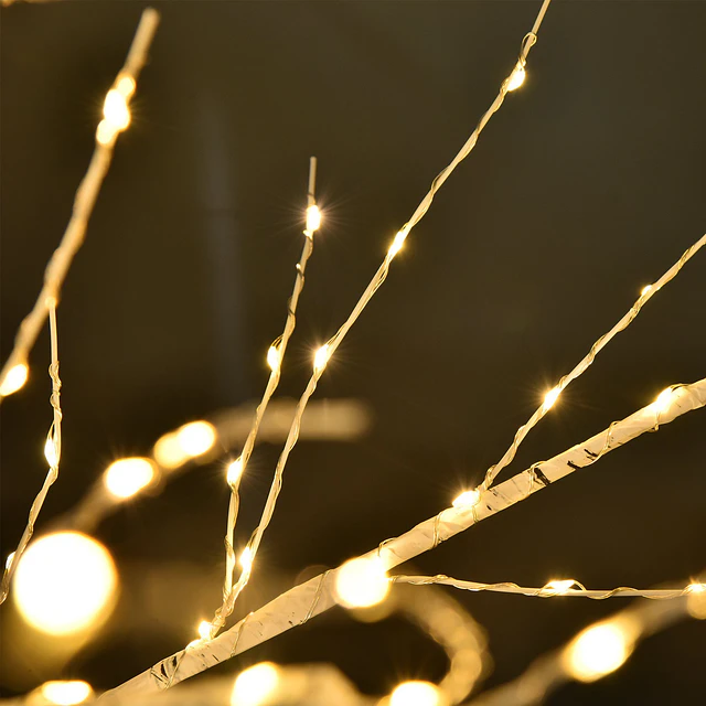 Árvore de bétula 150cm de altura com 210 luzes led em branco quente ramos flexíveis e base para decoração de festas aniversários casamentos 20x20x150cm branco
