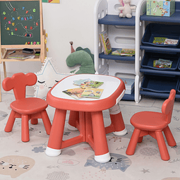 Conjunto de Mesa Infantil e 2 Cadeiras com Quadro Branco Multifuncional para Crianças acima de 12 Meses 64,4x52x45,6 cm Vermelho Coral