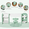 Conjunto de mesa e cadeira infantil 2 em 1 com prateleira conjunto de mesa e cadeira para crianças com 4 prateleiras de armazenamento para livros brinquedo 150x35x62,5cm verde e branco
