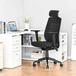 Cadeira de escritório giratória reclinável com altura ajustável apoio para a cabeça apoio para os braços reguláveis e suporte lombar 67x64x118-126cm preto