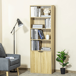 Estante para livros com 4 compartimentos abertos e 1 armário com 2 prateleiras armazenamento livros plantas para sala de estar escritório 59x29x180cm natural
