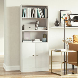 Estante para livros com 3 compartimentos abertos e 1 armário com prateleira ajustável armazenamento para sala de estar escritório 70×29,5×167 branco