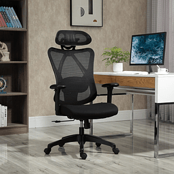 Cadeira de escritório com apoio para os braços 2d cadeira de escritório com altura ajustável apoio para a cabeça suporte lombar alto 67x64x117-127cm preto