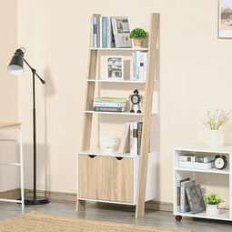 Estante em forma de escada de madeira com 3 prateleiras e 1 armário estante de estilo nórdico moderno 60x40x171cm carvalho e branco