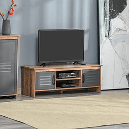 Armário de tv para televisores de 42 “Com 2 compartimentos fechados com portas de metal e 2 estantes 109x35x38 cm madeira natural e cinza