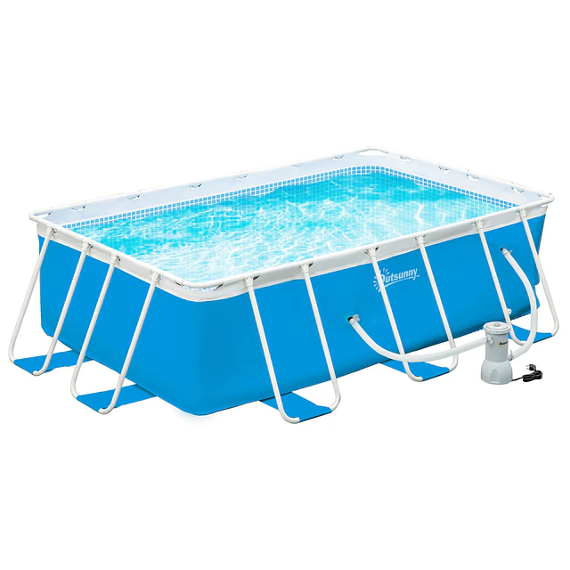 Piscina desmontável tubular 340x215x80cm piscina retangular de exterior com purificador 4.000l/h mangueiras de comprimento 100cm e estrutura de aço azul