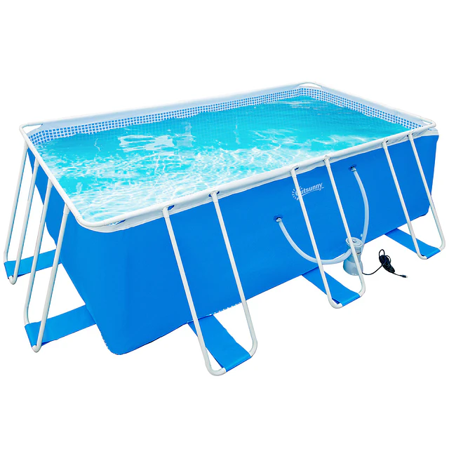 Piscina desmontável tubular 440x240x122cm piscina retangular de exterior com purificador 4.000l/h mangueiras de comprimento 100cm e estrutura de aço azul